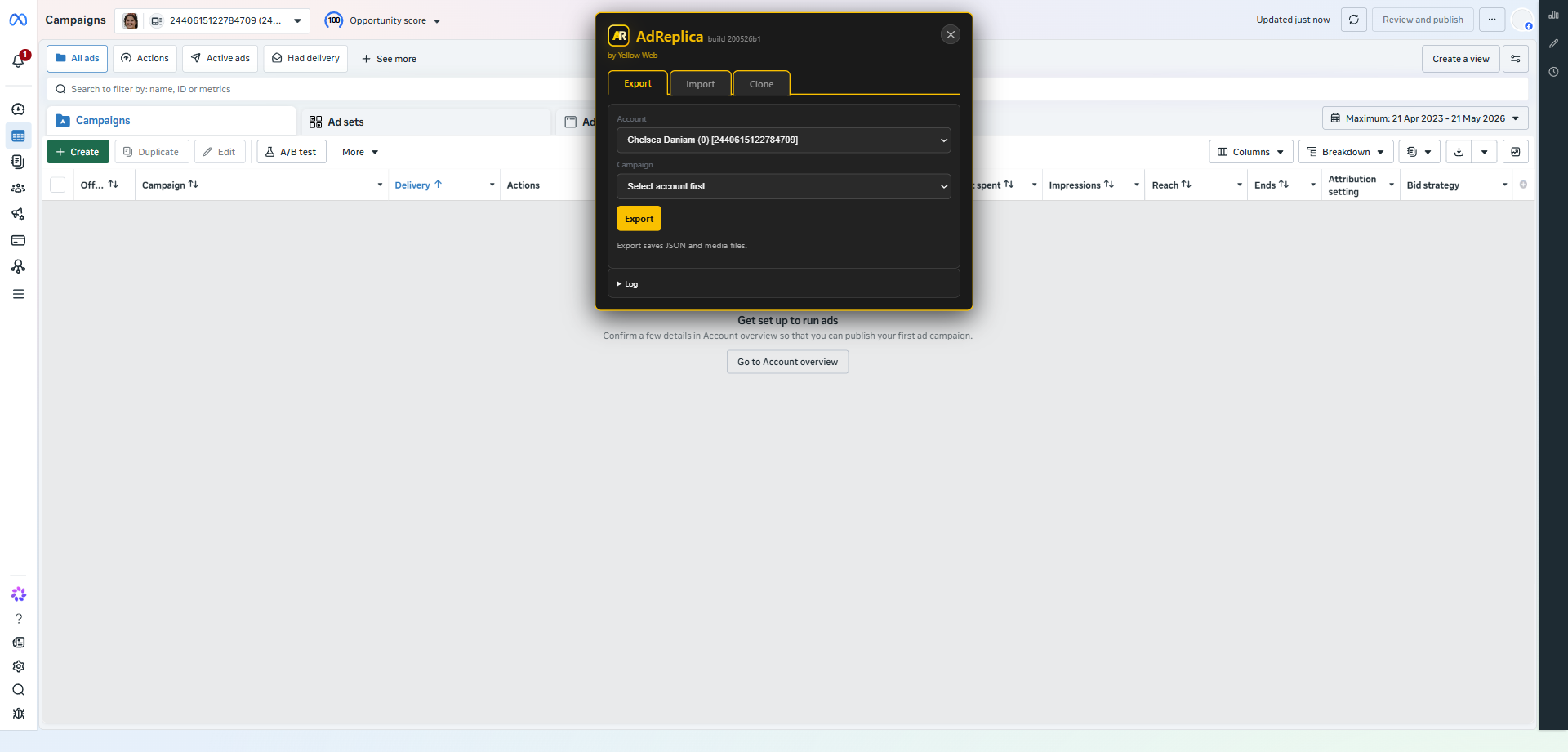 AdReplica running inside Facebook Ads Manager